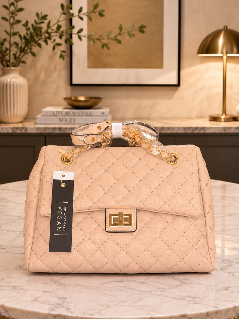 Brand New - Beige Quilted Chain Strap Bag